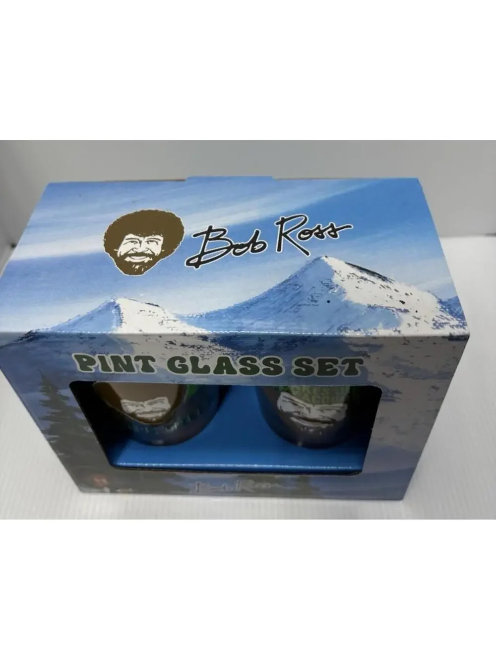 Bob Ross Pint Beer Glass Set 2 x 16oz Painting Happy Trees Art Collectible New